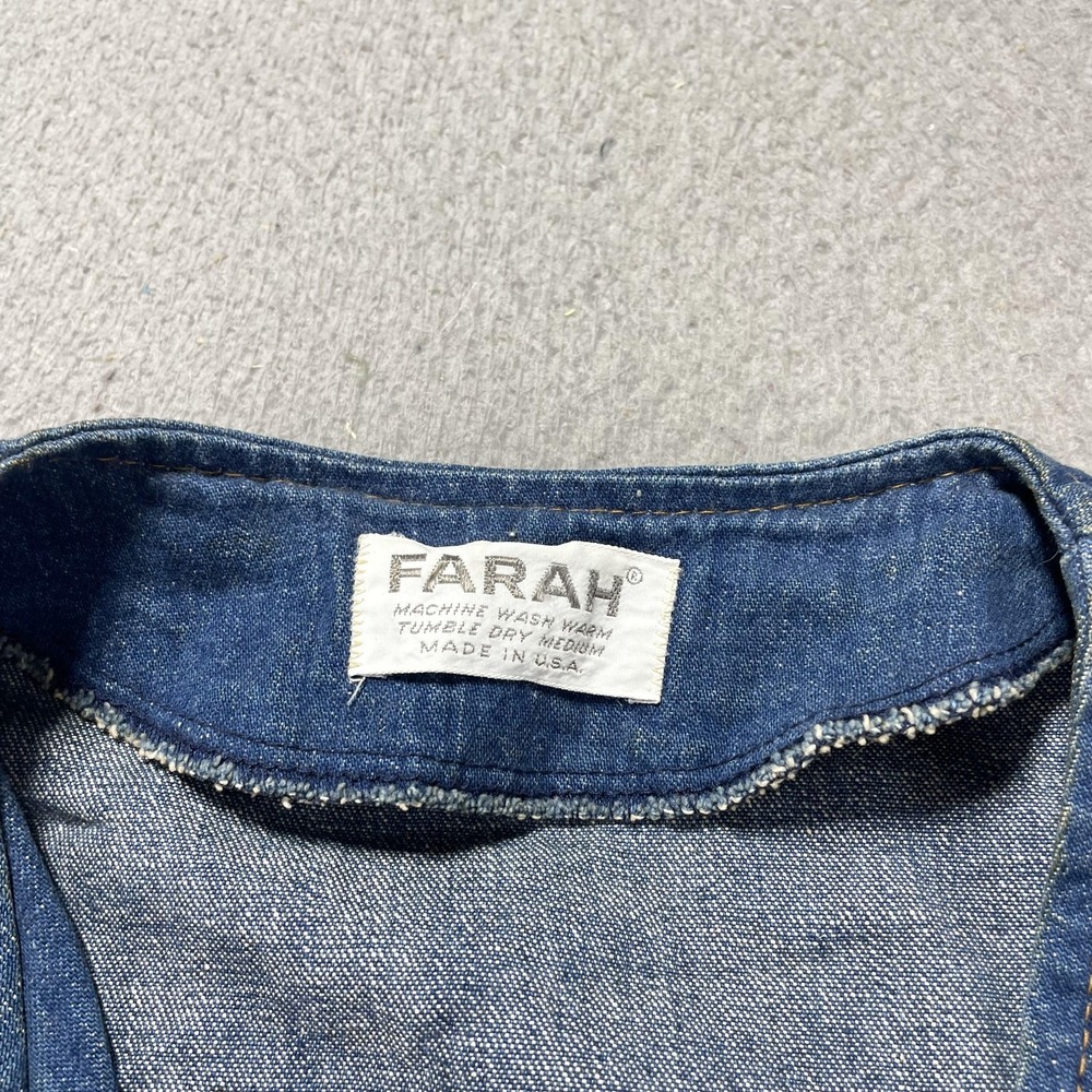 VTG 70s Farah Vest Women Large Blue Denim Button Front Made USA Collarless Biker - Picture 4 of 11